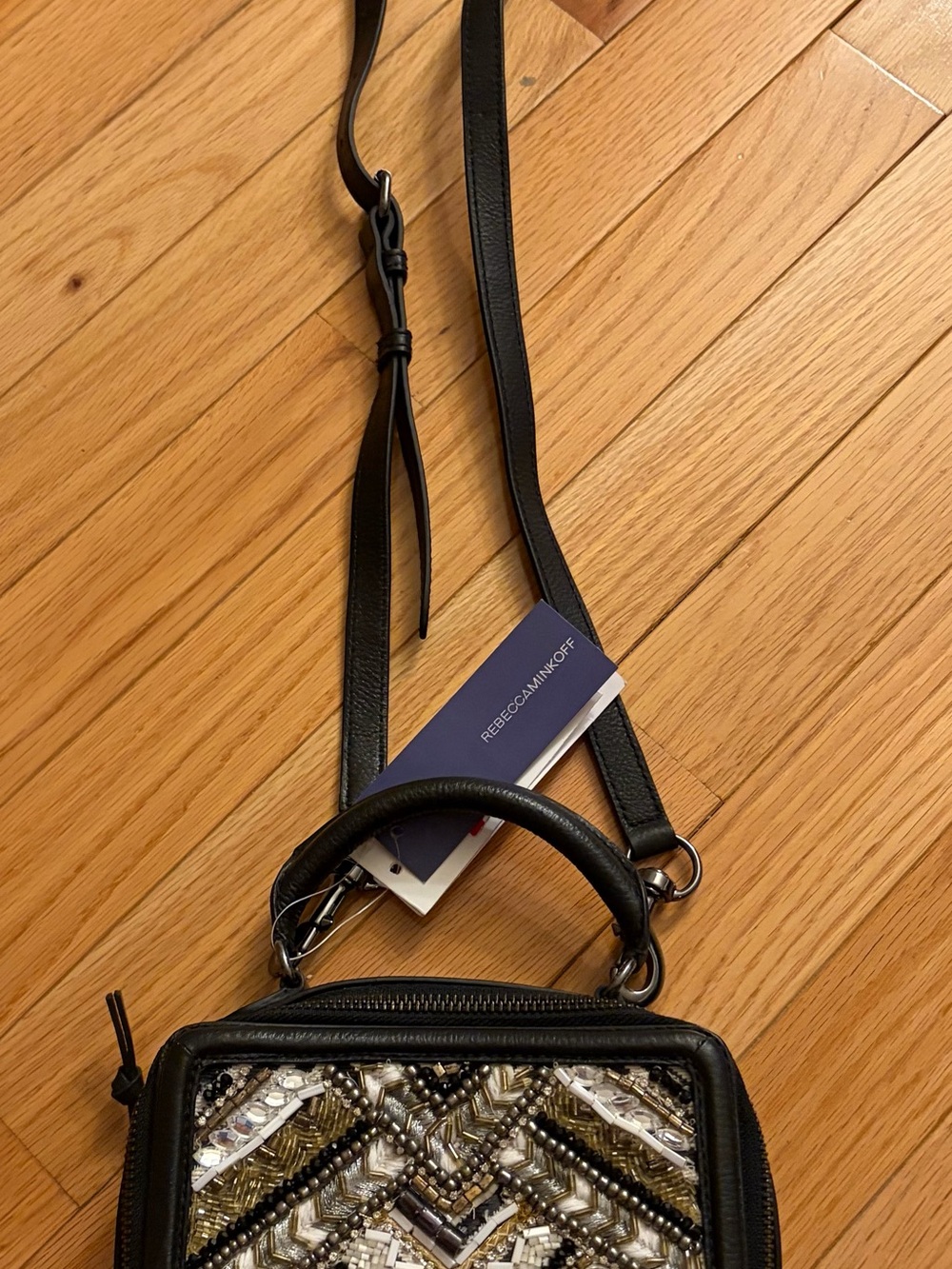 Rebecca Minkoff Black Beaded Top-Handle Crossbody